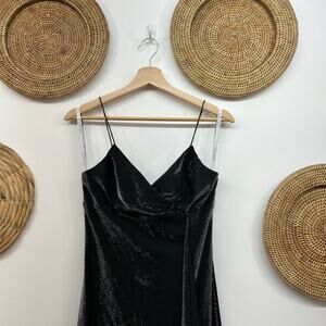 DUSK Black Silver Sleeveless Ruffle Shimmer Full Length Formal Maxi Dress 9/10